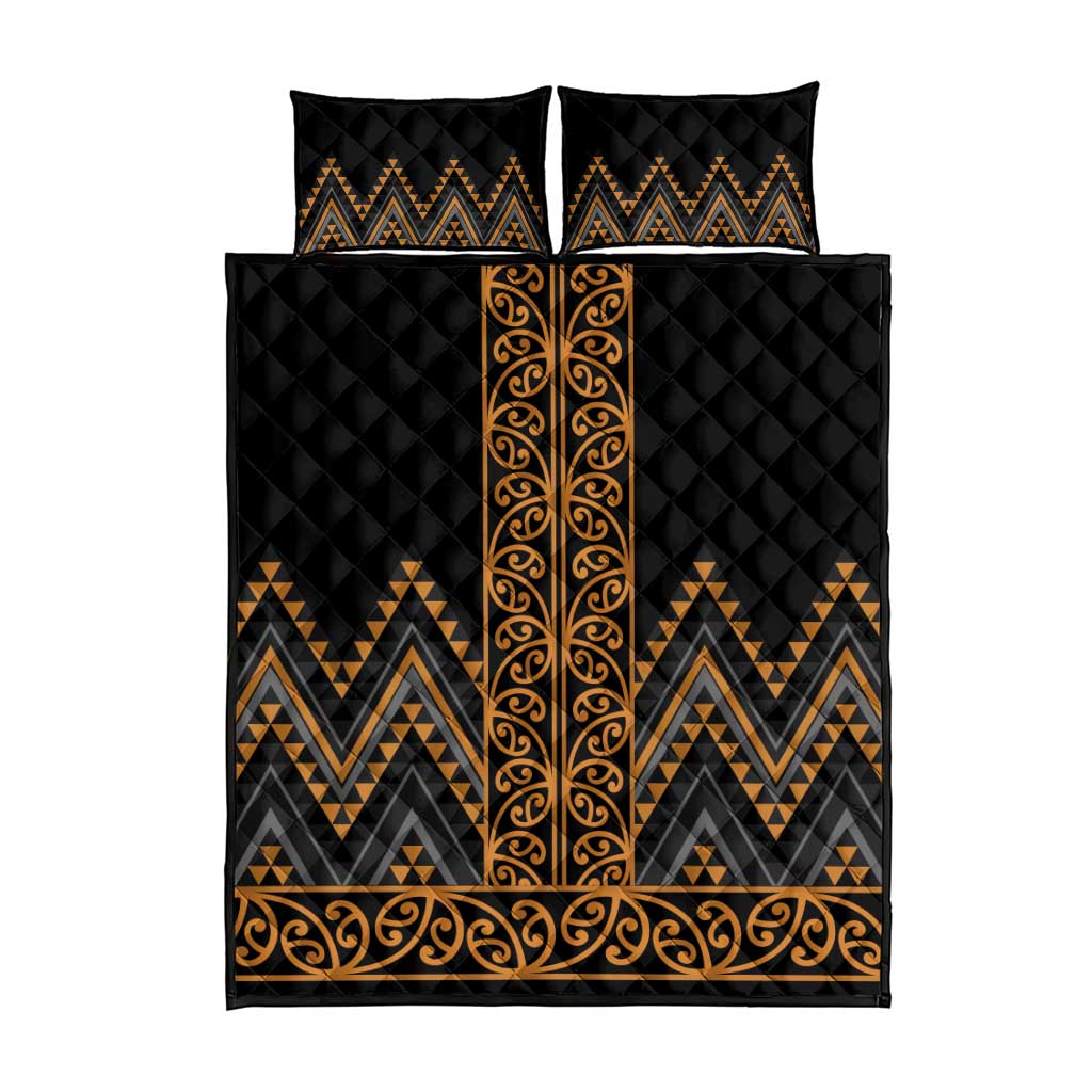 Gold Aotearoa Mangopare Kowhaiwhai and Niho Taniwha Quilt Bed Set Maori New Zealand LT14 - Polynesian Pride