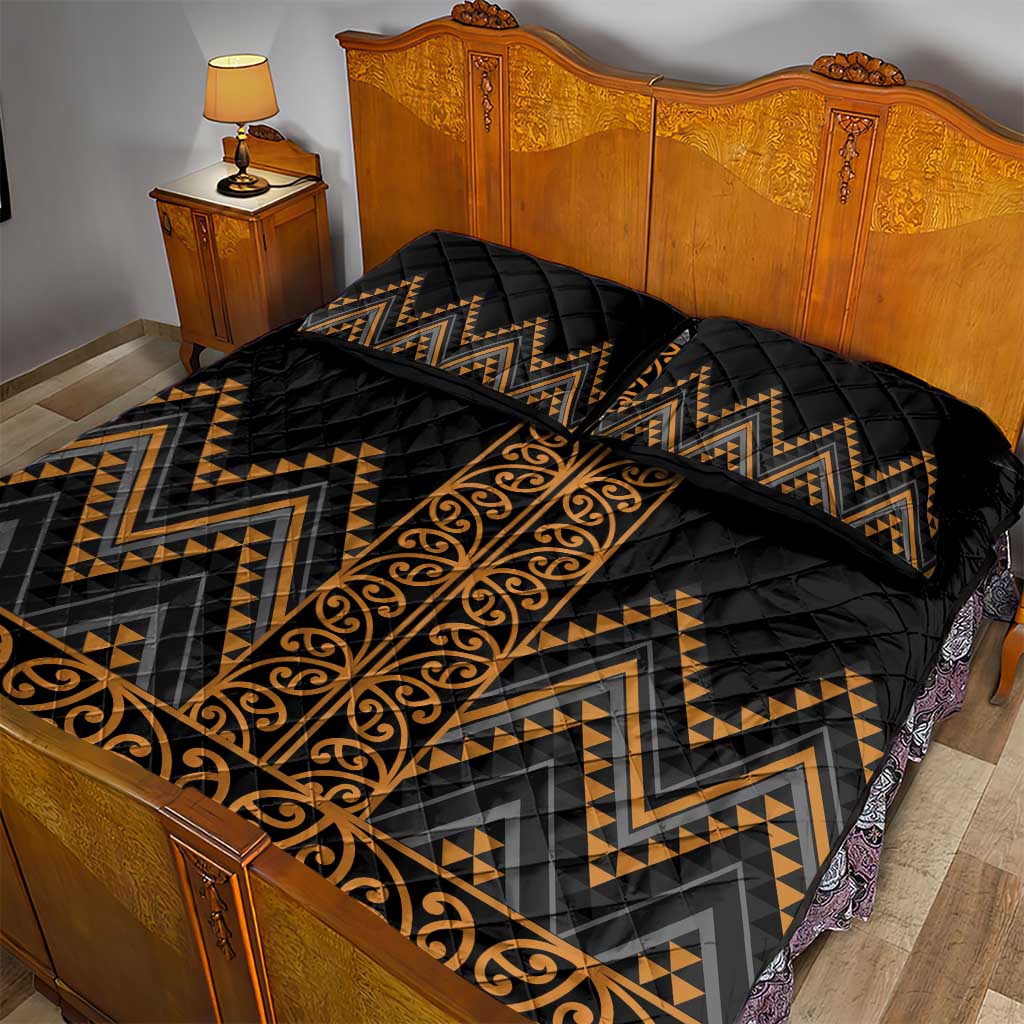 Gold Aotearoa Mangopare Kowhaiwhai and Niho Taniwha Quilt Bed Set Maori New Zealand LT14 - Polynesian Pride