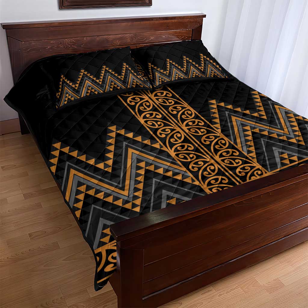 Gold Aotearoa Mangopare Kowhaiwhai and Niho Taniwha Quilt Bed Set Maori New Zealand LT14 - Polynesian Pride