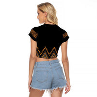 Gold Aotearoa Mangopare Kowhaiwhai and Niho Taniwha Raglan Cropped T Shirt Maori New Zealand LT14 - Polynesian Pride