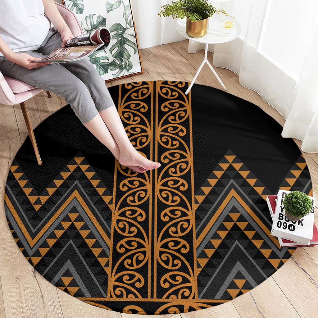 Gold Aotearoa Mangopare Kowhaiwhai and Niho Taniwha Round Carpet Maori New Zealand LT14 - Polynesian Pride