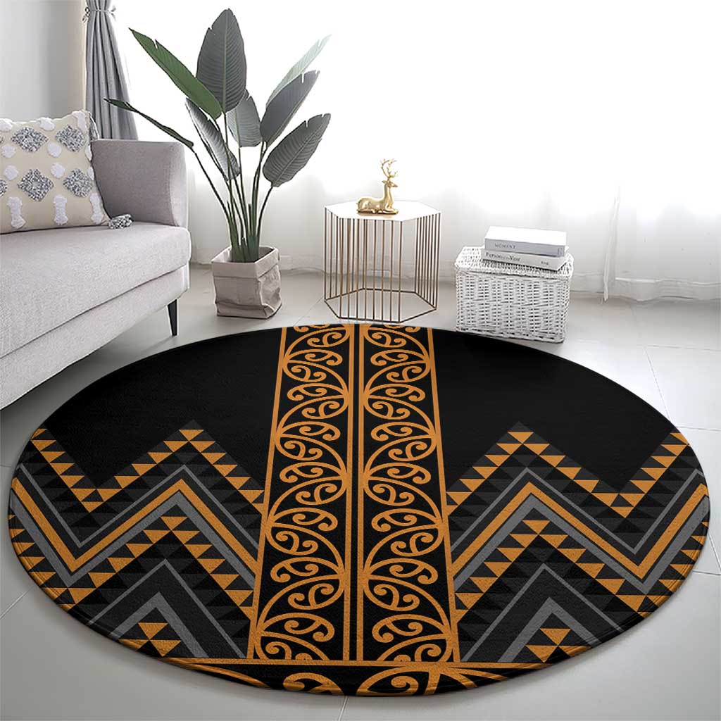 Gold Aotearoa Mangopare Kowhaiwhai and Niho Taniwha Round Carpet Maori New Zealand LT14 - Polynesian Pride