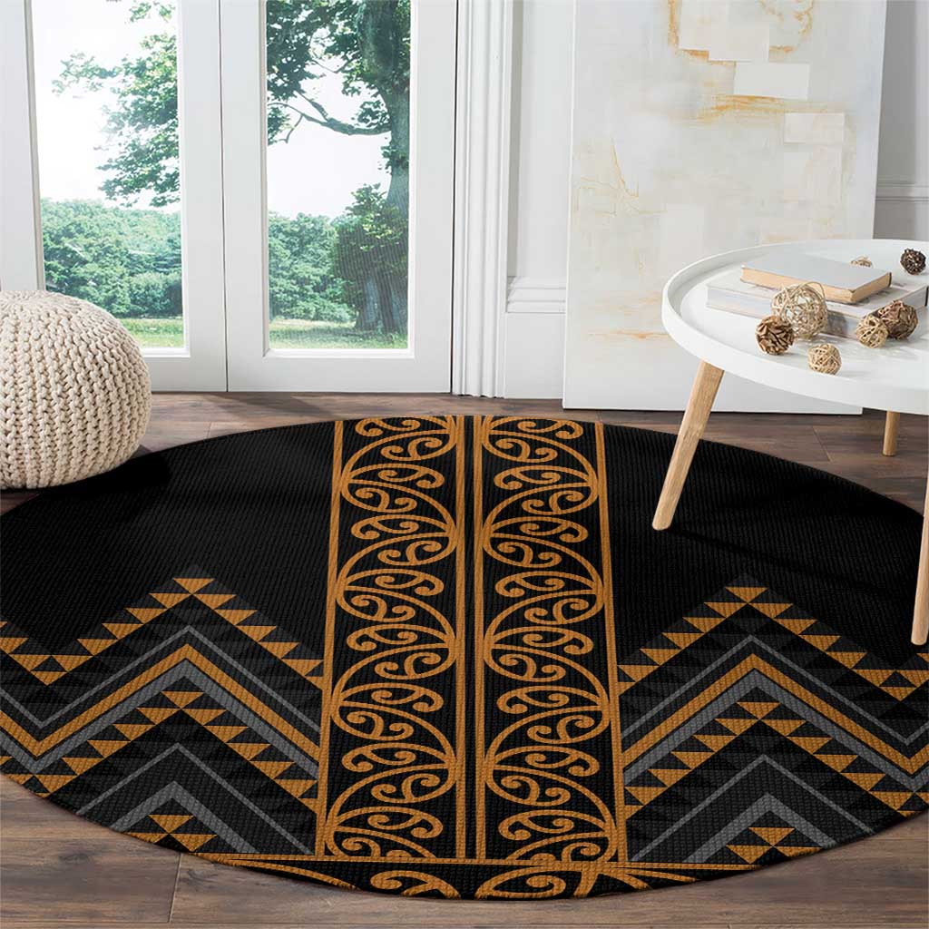 Gold Aotearoa Mangopare Kowhaiwhai and Niho Taniwha Round Carpet Maori New Zealand LT14 - Polynesian Pride