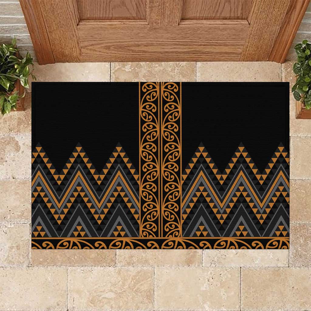 Gold Aotearoa Mangopare Kowhaiwhai and Niho Taniwha Rubber Doormat Maori New Zealand LT14 Gold - Polynesian Pride