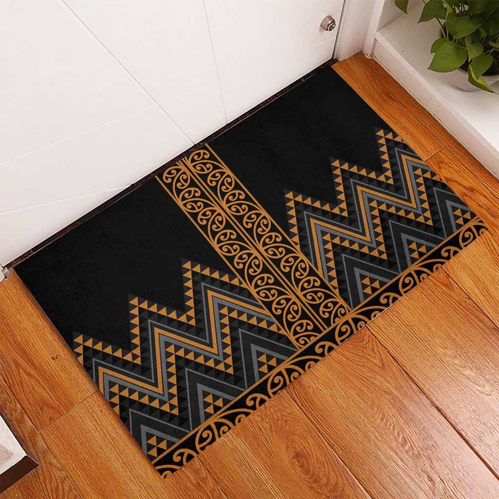 Gold Aotearoa Mangopare Kowhaiwhai and Niho Taniwha Rubber Doormat Maori New Zealand LT14 - Polynesian Pride