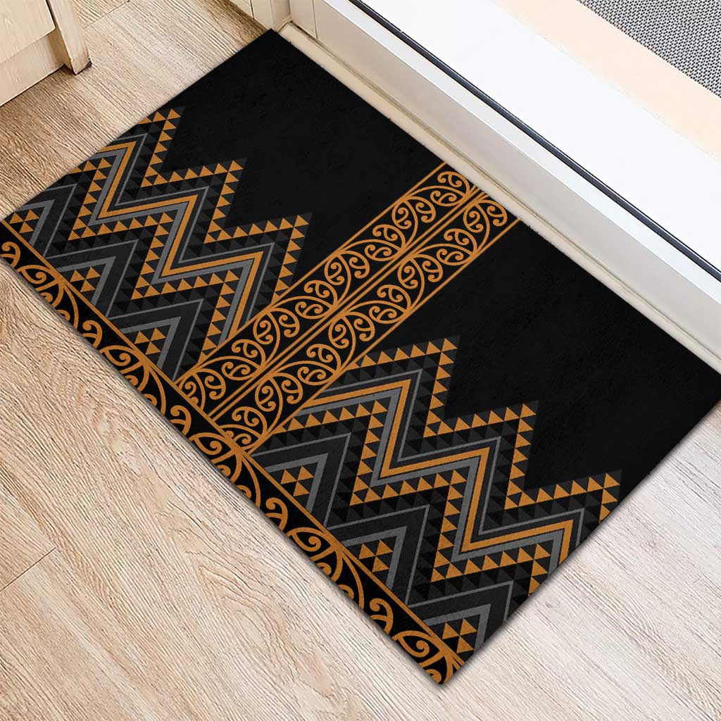 Gold Aotearoa Mangopare Kowhaiwhai and Niho Taniwha Rubber Doormat Maori New Zealand LT14 - Polynesian Pride
