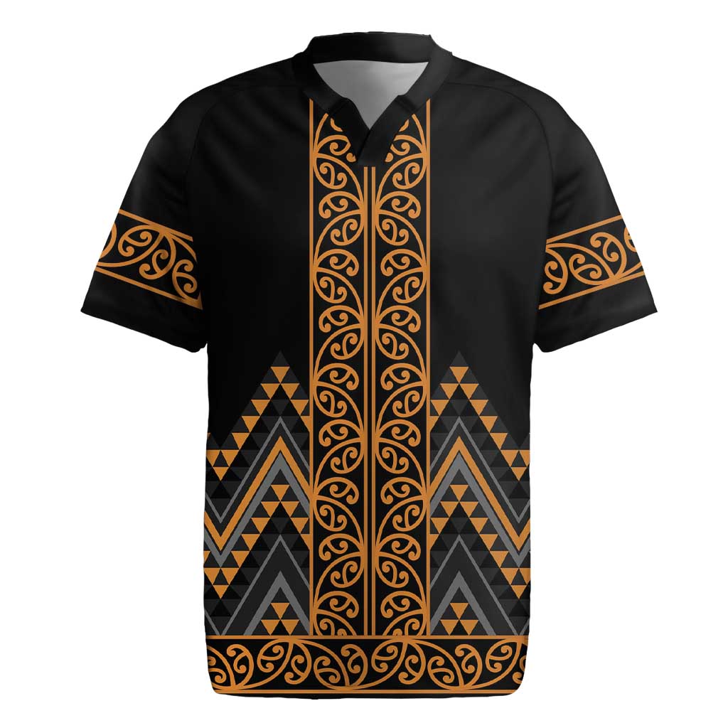 Gold Aotearoa Mangopare Kowhaiwhai and Niho Taniwha Rugby Jersey Maori New Zealand LT14 Gold - Polynesian Pride