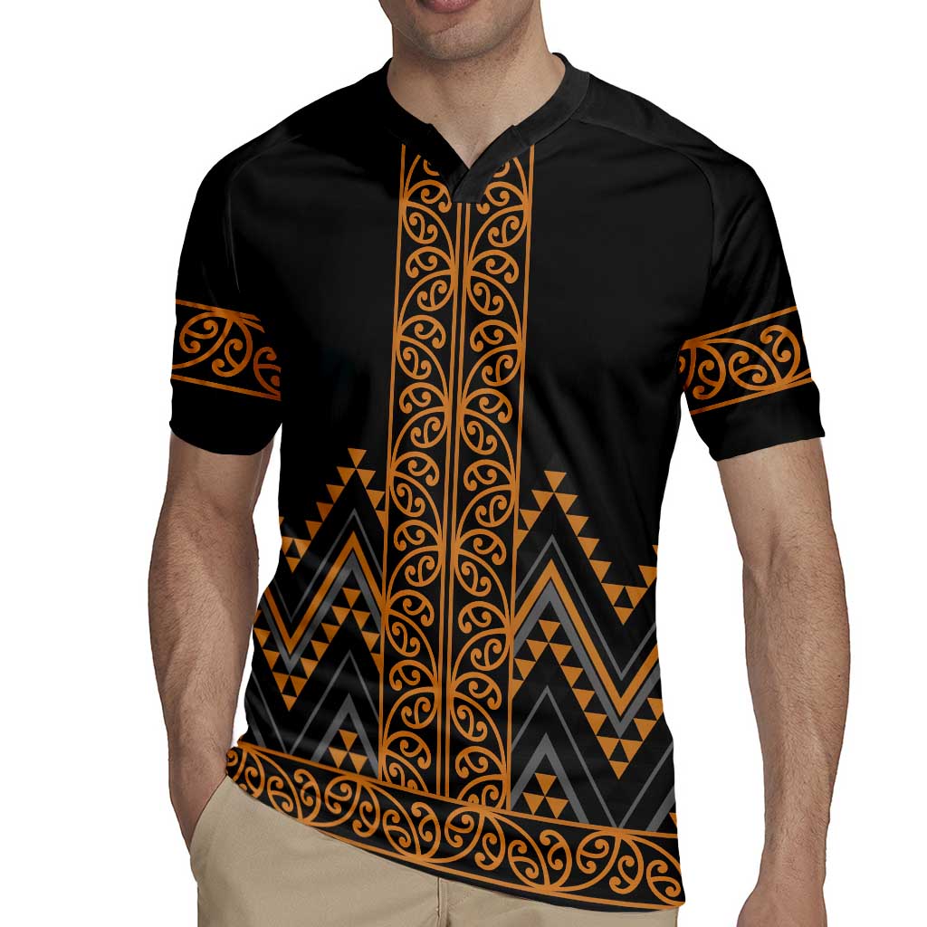 Gold Aotearoa Mangopare Kowhaiwhai and Niho Taniwha Rugby Jersey Maori New Zealand LT14 - Polynesian Pride
