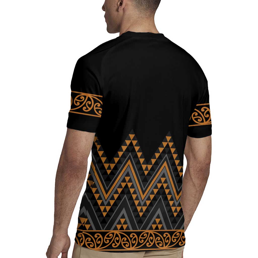 Gold Aotearoa Mangopare Kowhaiwhai and Niho Taniwha Rugby Jersey Maori New Zealand LT14 - Polynesian Pride