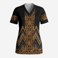 Gold Aotearoa Mangopare Kowhaiwhai and Niho Taniwha Scrub Top Maori New Zealand LT14 Adult Gold - Polynesian Pride