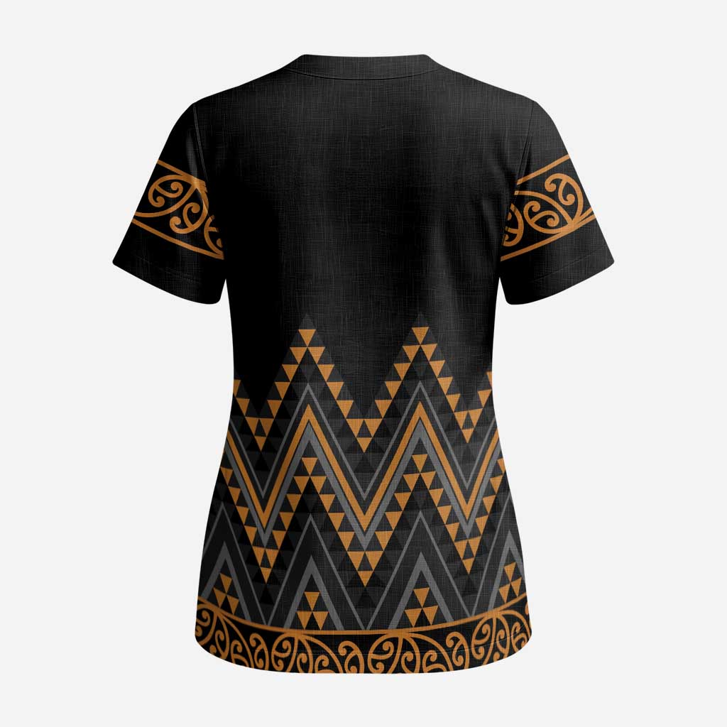 Gold Aotearoa Mangopare Kowhaiwhai and Niho Taniwha Scrub Top Maori New Zealand LT14 - Polynesian Pride