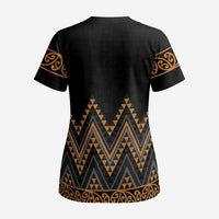 Gold Aotearoa Mangopare Kowhaiwhai and Niho Taniwha Scrub Top Maori New Zealand LT14 - Polynesian Pride