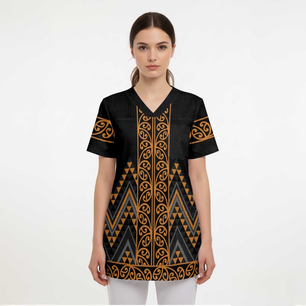 Gold Aotearoa Mangopare Kowhaiwhai and Niho Taniwha Scrub Top Maori New Zealand LT14 - Polynesian Pride