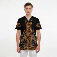 Gold Aotearoa Mangopare Kowhaiwhai and Niho Taniwha Scrub Top Maori New Zealand LT14 - Polynesian Pride