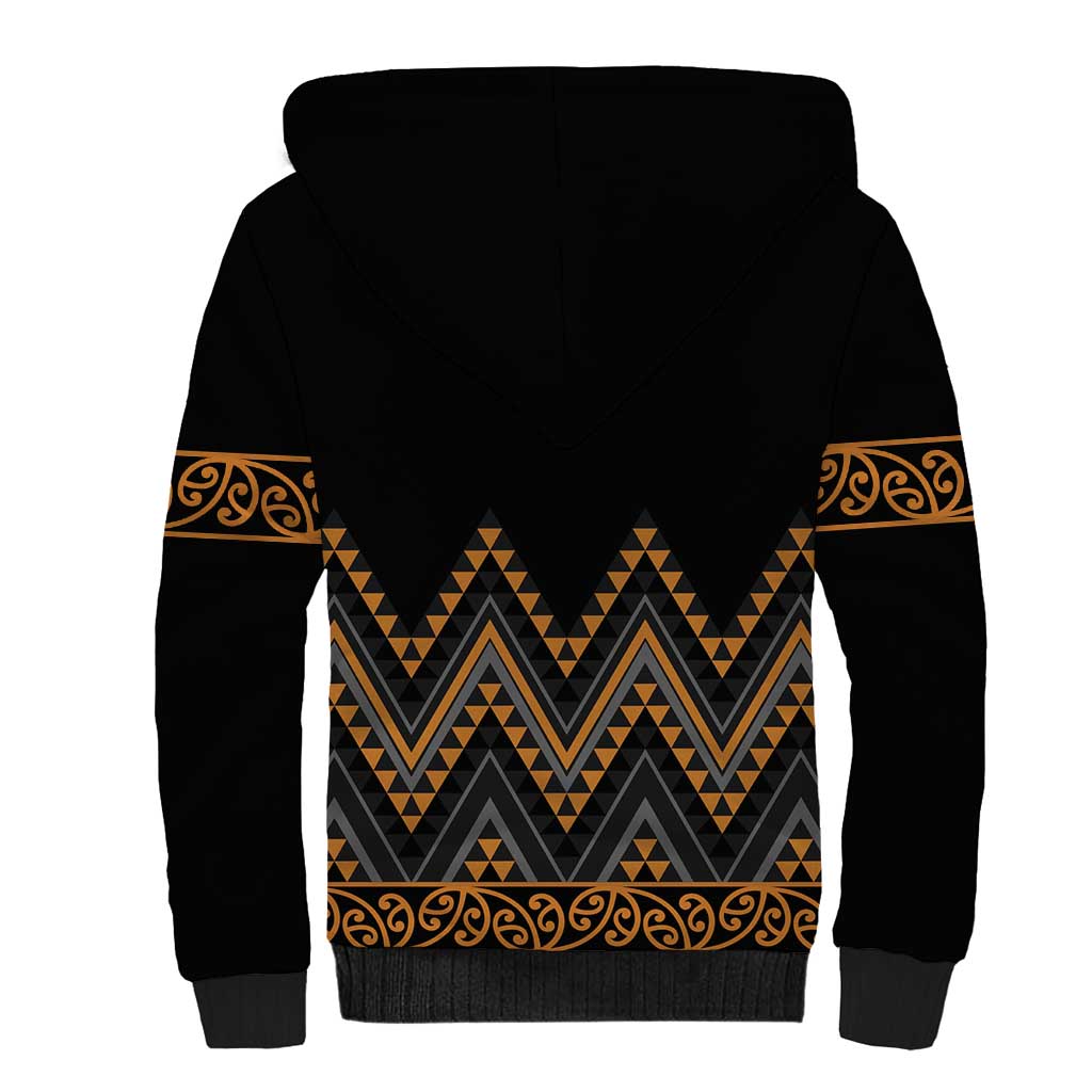 Gold Aotearoa Mangopare Kowhaiwhai and Niho Taniwha Sherpa Hoodie Maori New Zealand LT14 - Polynesian Pride