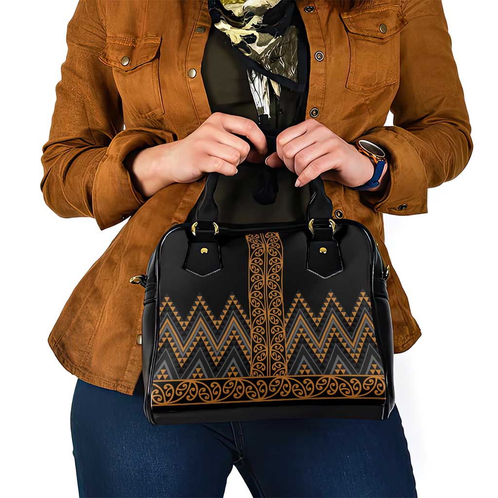 Gold Aotearoa Mangopare Kowhaiwhai and Niho Taniwha Shoulder Handbag Maori New Zealand LT14 - Polynesian Pride