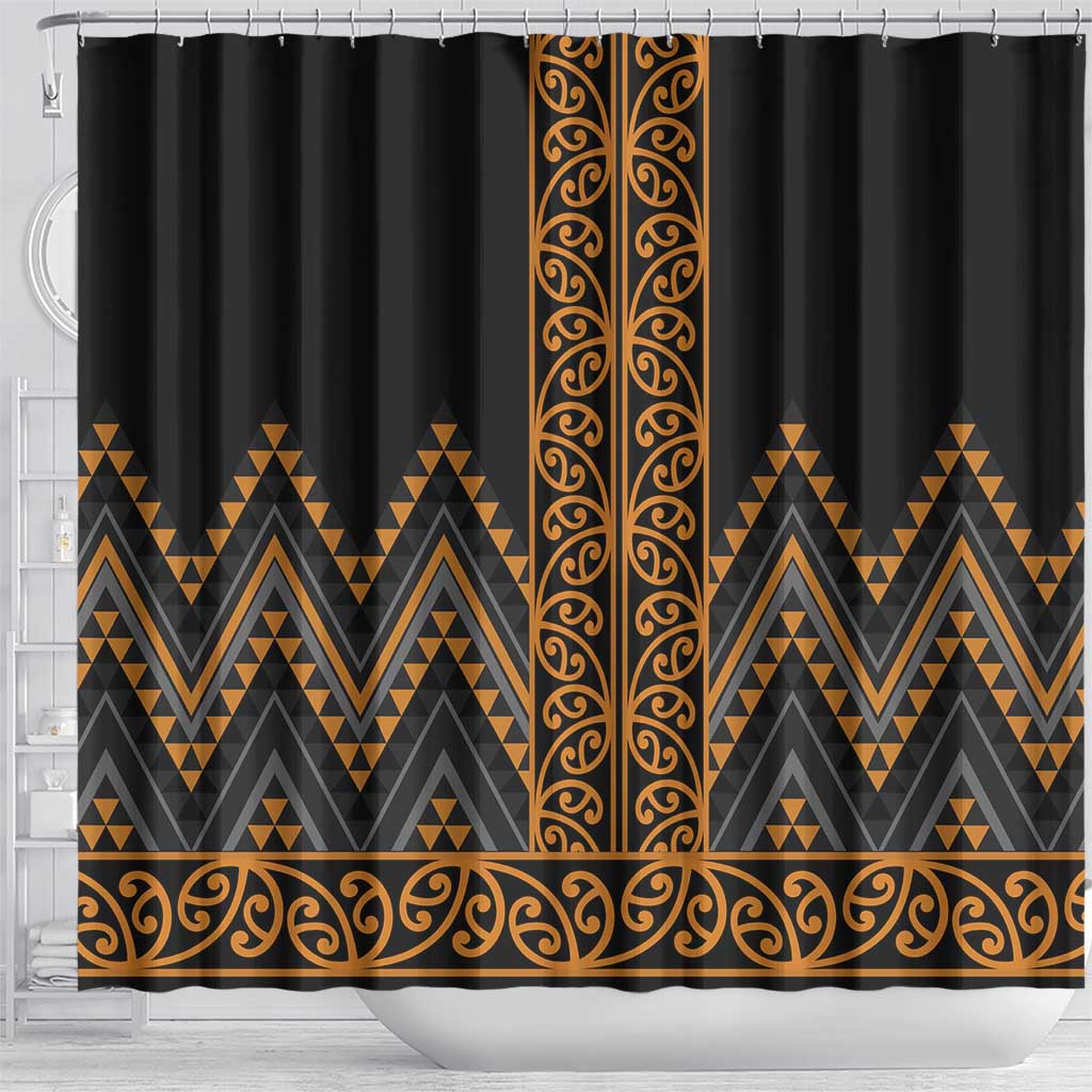 Gold Aotearoa Mangopare Kowhaiwhai and Niho Taniwha Shower Curtain Maori New Zealand LT14 - Polynesian Pride