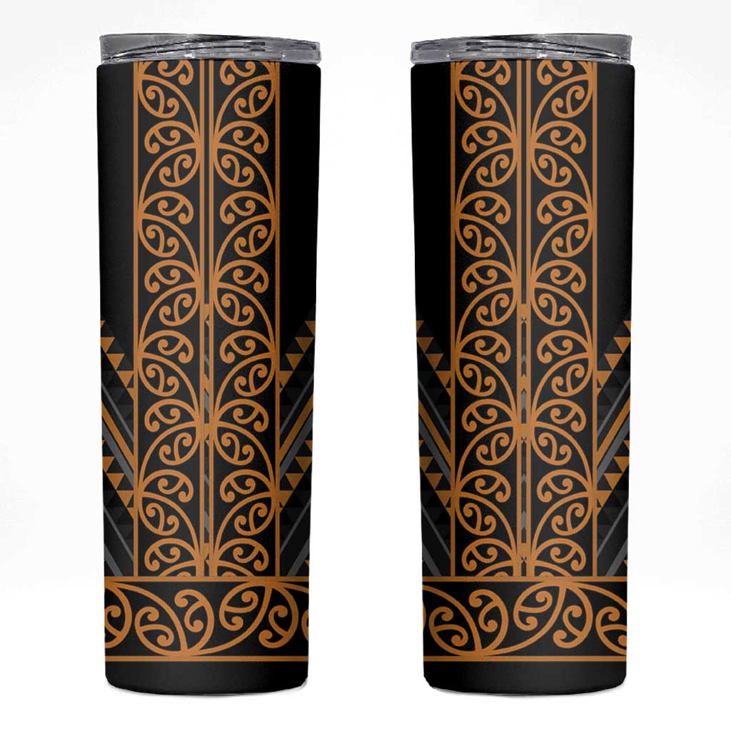 Gold Aotearoa Mangopare Kowhaiwhai and Niho Taniwha Skinny Tumbler Maori New Zealand LT14 Gold - Polynesian Pride