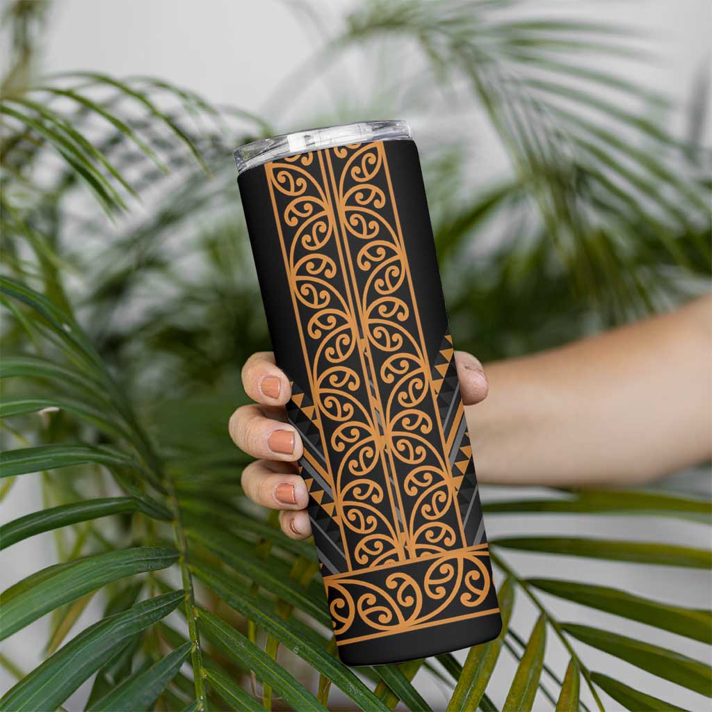 Gold Aotearoa Mangopare Kowhaiwhai and Niho Taniwha Skinny Tumbler Maori New Zealand LT14 - Polynesian Pride