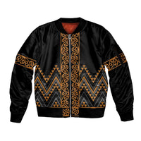 Gold Aotearoa Mangopare Kowhaiwhai and Niho Taniwha Sleeve Zip Bomber Jacket Maori New Zealand LT14 Unisex Gold - Polynesian Pride