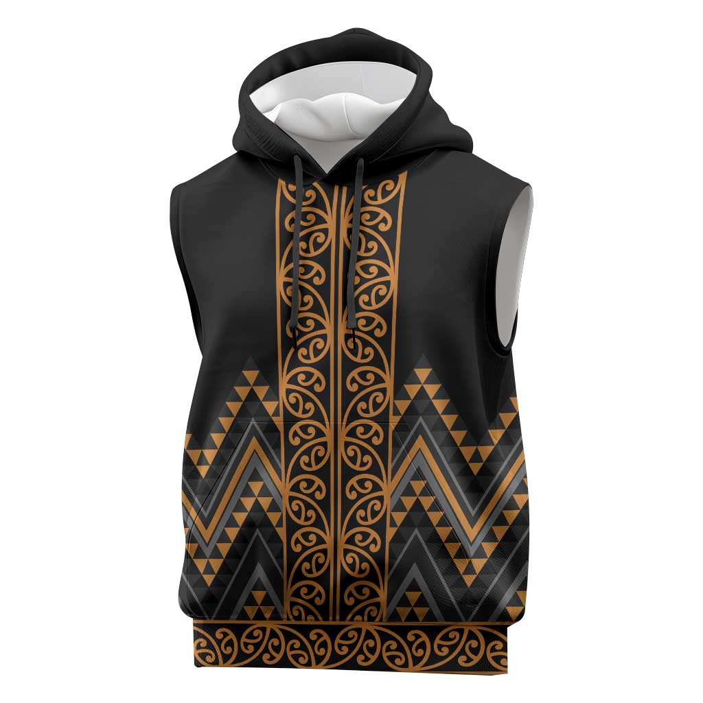 Gold Aotearoa Mangopare Kowhaiwhai Niho Taniwha Sleeveless Hoodie Maori New Zealand LT14 Gold - Polynesian Pride
