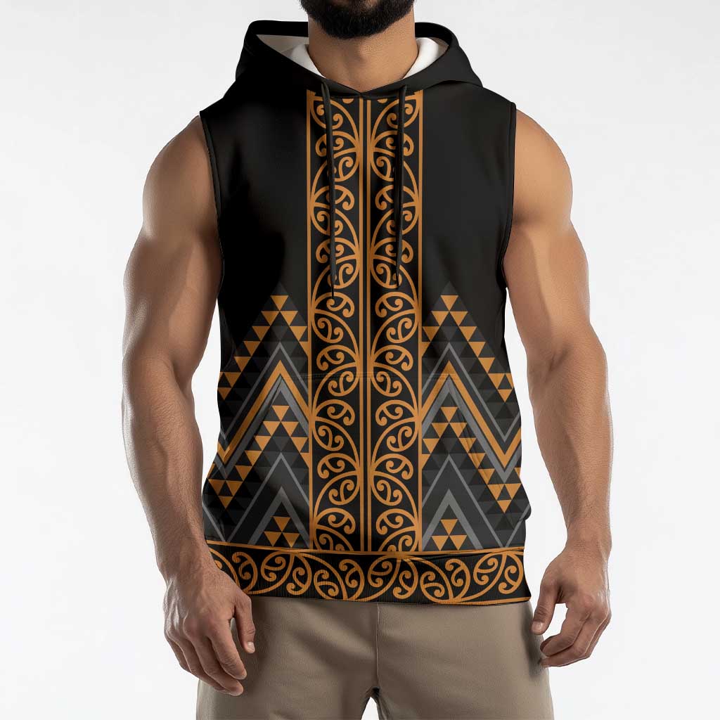 Gold Aotearoa Mangopare Kowhaiwhai Niho Taniwha Sleeveless Hoodie Maori New Zealand LT14 - Polynesian Pride