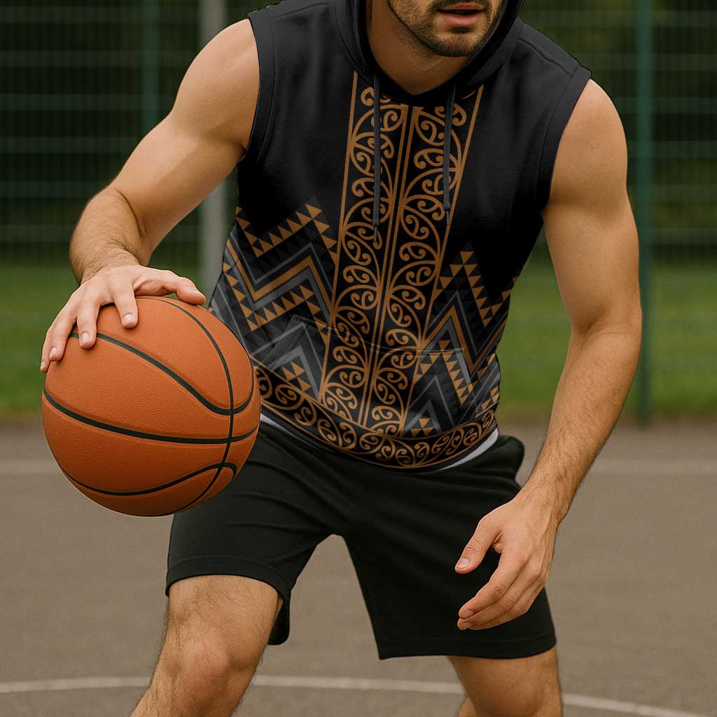 Gold Aotearoa Mangopare Kowhaiwhai Niho Taniwha Sleeveless Hoodie Maori New Zealand LT14 - Polynesian Pride