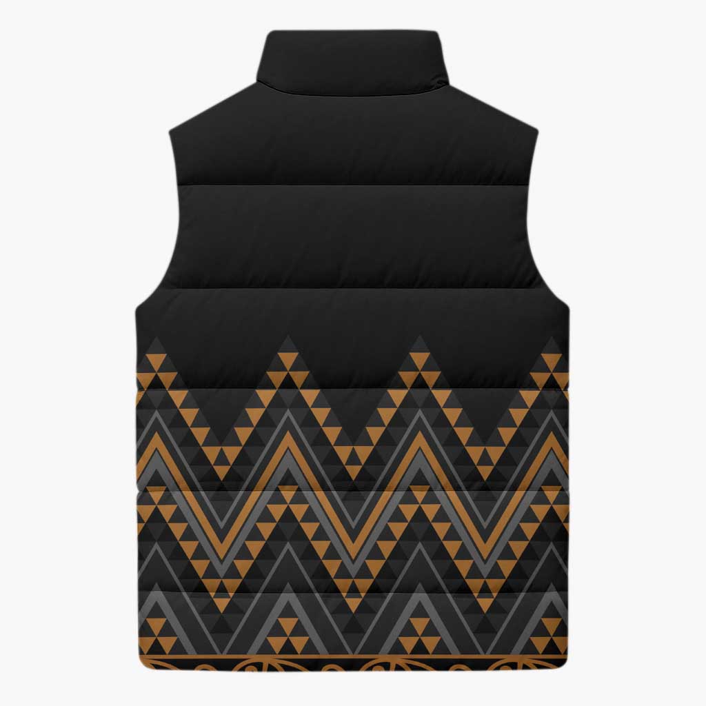 Gold Aotearoa Mangopare Kowhaiwhai Niho Taniwha Sleeveless Puffer Jacket Maori New Zealand LT14 - Polynesian Pride