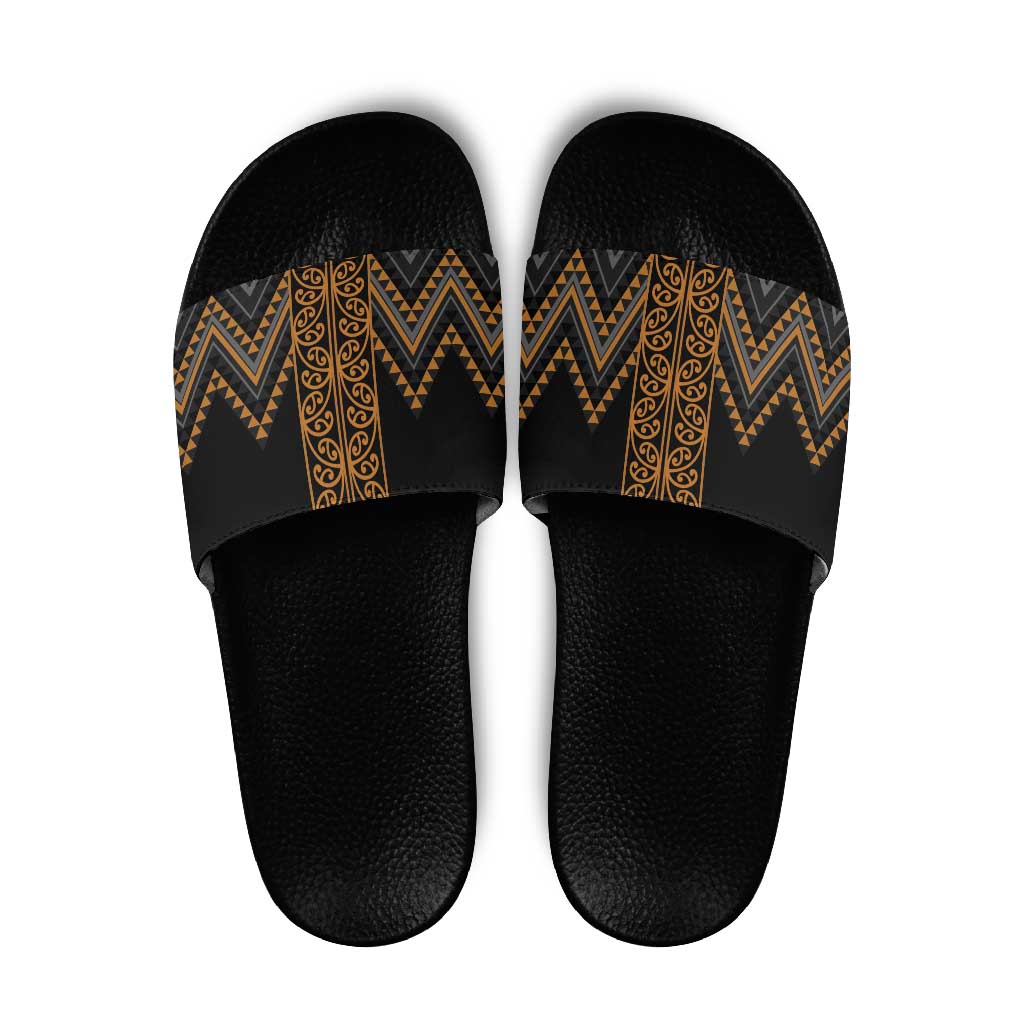 Gold Aotearoa Mangopare Kowhaiwhai Niho Taniwha Slide Sandals Maori New Zealand LT14 Gold - Polynesian Pride
