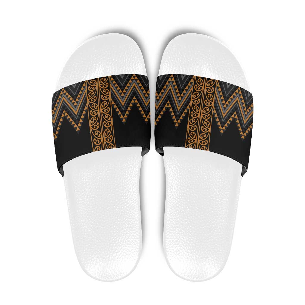 Gold Aotearoa Mangopare Kowhaiwhai Niho Taniwha Slide Sandals Maori New Zealand LT14 Gold - Polynesian Pride