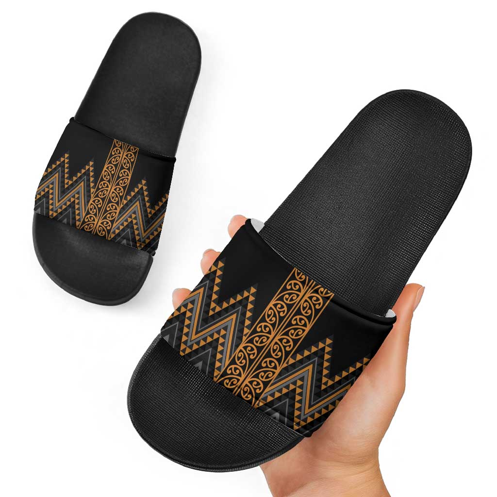 Gold Aotearoa Mangopare Kowhaiwhai Niho Taniwha Slide Sandals Maori New Zealand LT14 - Polynesian Pride