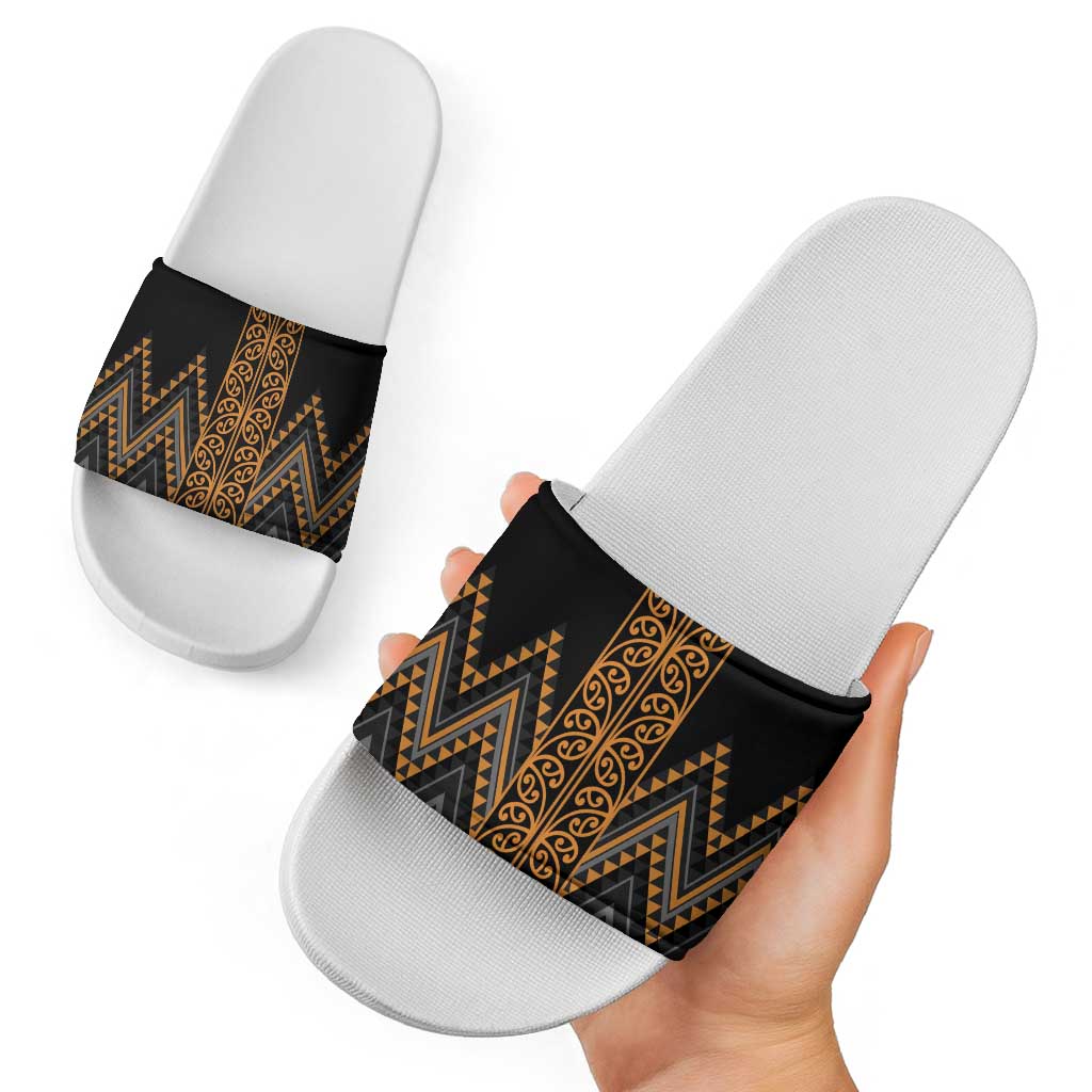 Gold Aotearoa Mangopare Kowhaiwhai Niho Taniwha Slide Sandals Maori New Zealand LT14 - Polynesian Pride