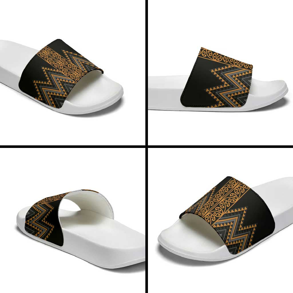 Gold Aotearoa Mangopare Kowhaiwhai Niho Taniwha Slide Sandals Maori New Zealand LT14 - Polynesian Pride