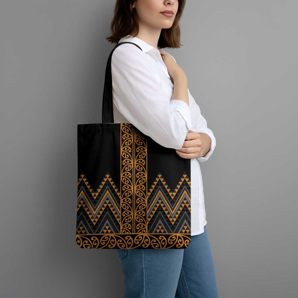 Gold Aotearoa Mangopare Kowhaiwhai Niho Taniwha Tote Bag Maori New Zealand LT14 - Polynesian Pride