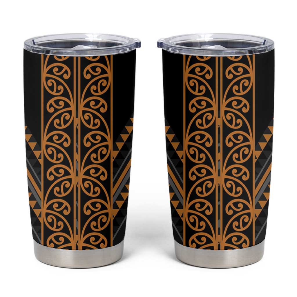 Gold Aotearoa Mangopare Kowhaiwhai and Niho Taniwha Tumbler Cup Maori New Zealand LT14 Gold - Polynesian Pride