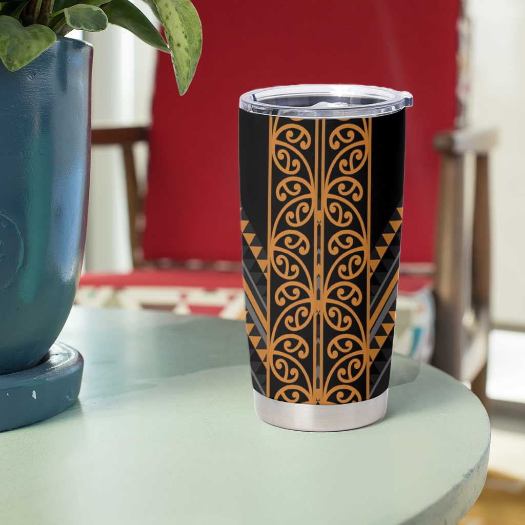 Gold Aotearoa Mangopare Kowhaiwhai and Niho Taniwha Tumbler Cup Maori New Zealand LT14 - Polynesian Pride