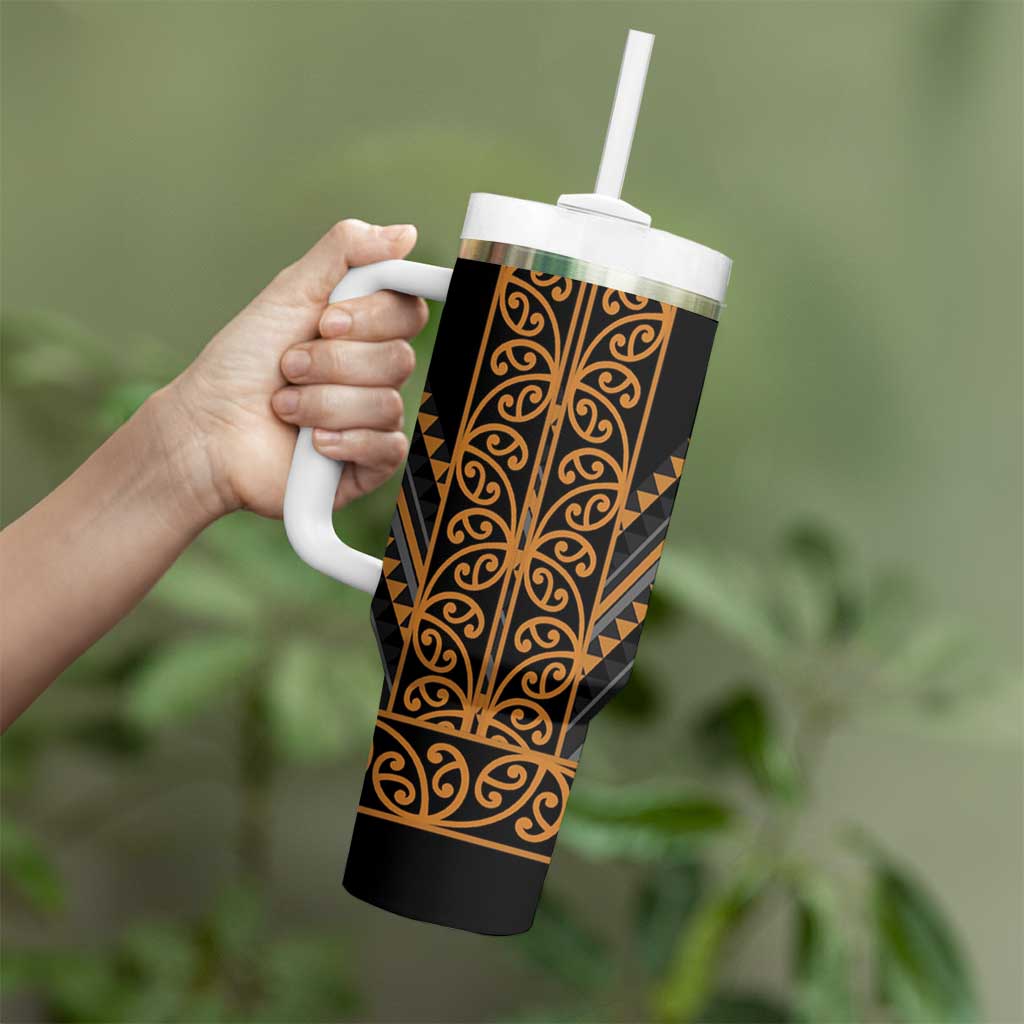 Gold Aotearoa Mangopare Kowhaiwhai and Niho Taniwha Tumbler With Handle Maori New Zealand LT14 - Polynesian Pride