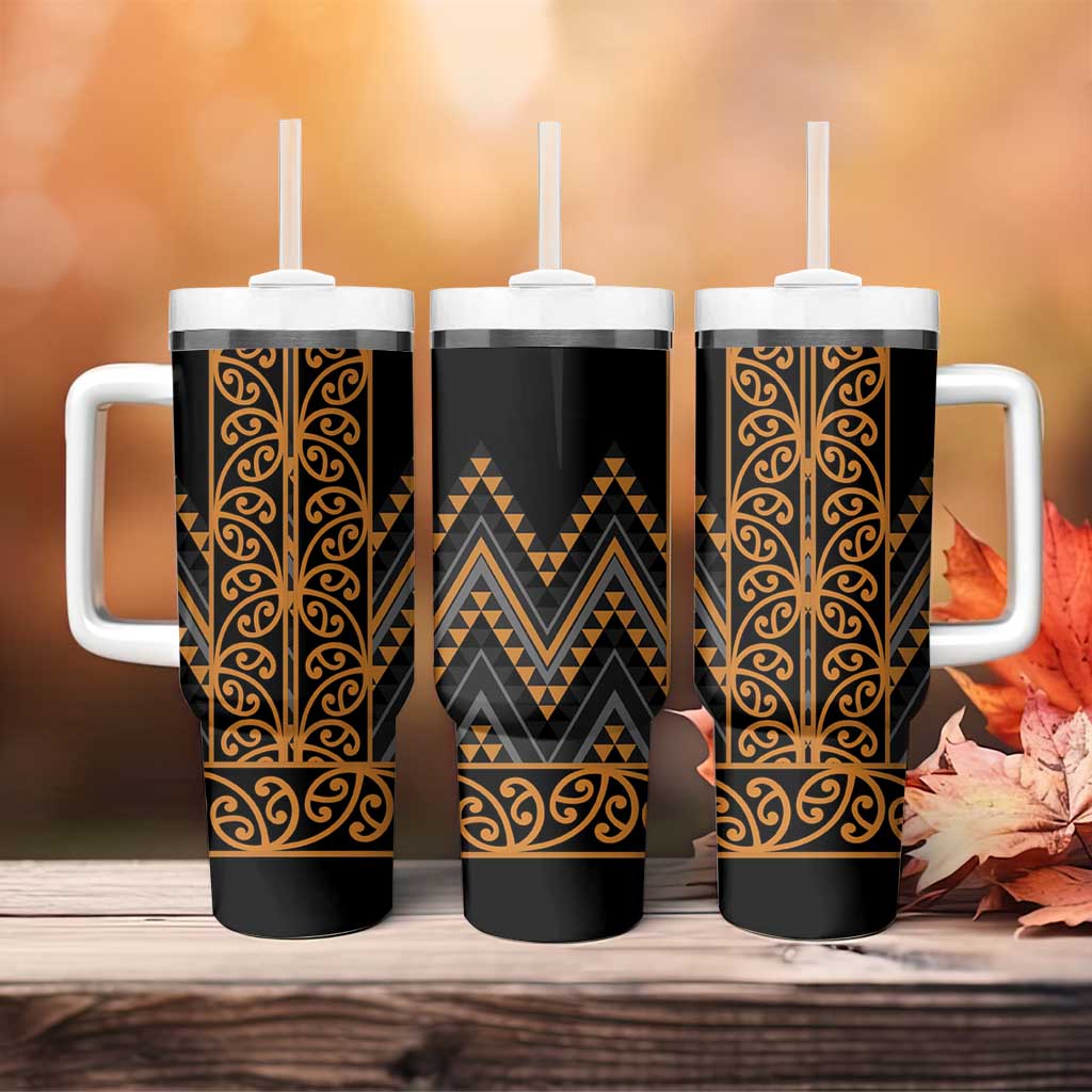 Gold Aotearoa Mangopare Kowhaiwhai and Niho Taniwha Tumbler With Handle Maori New Zealand LT14 - Polynesian Pride