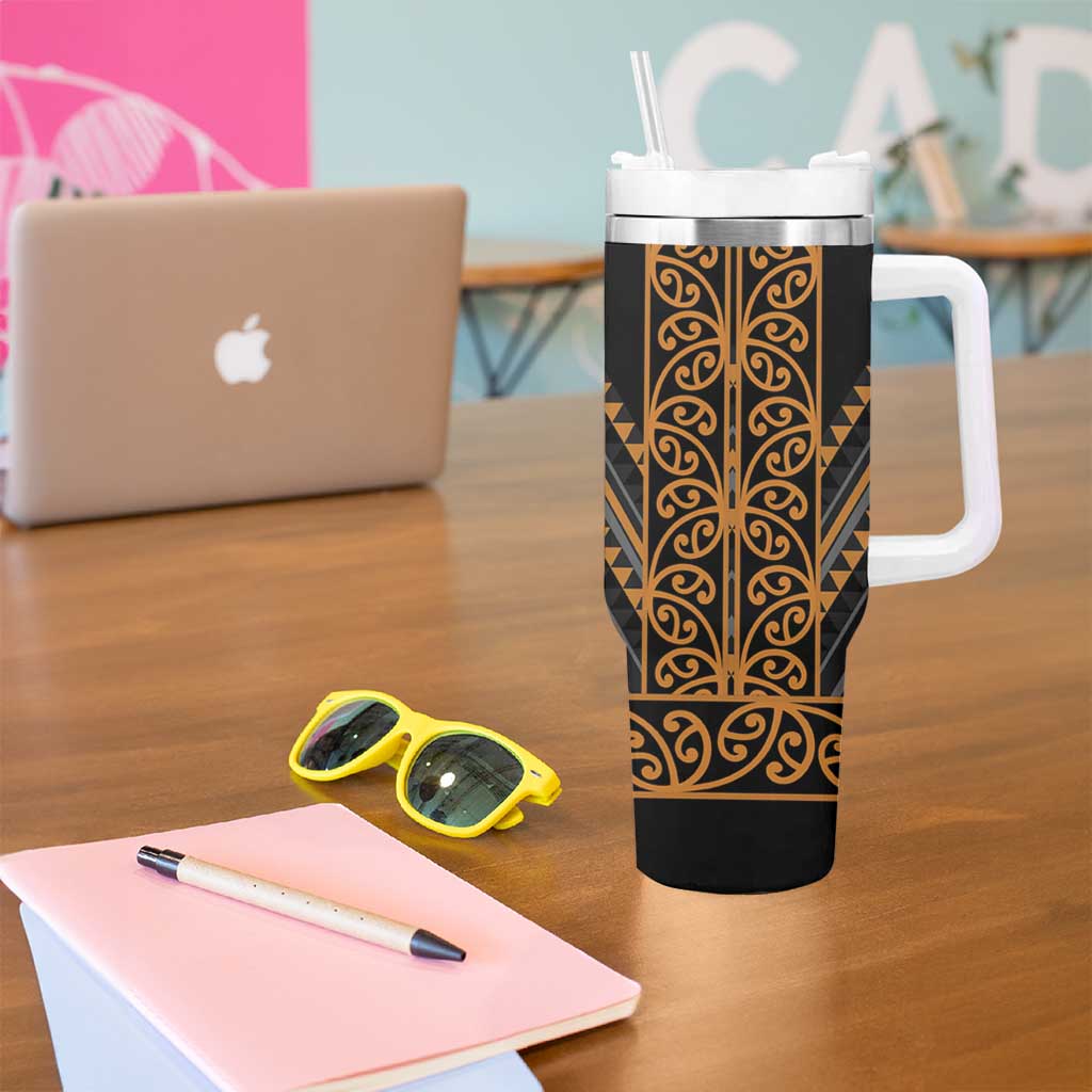 Gold Aotearoa Mangopare Kowhaiwhai and Niho Taniwha Tumbler With Handle Maori New Zealand LT14 - Polynesian Pride