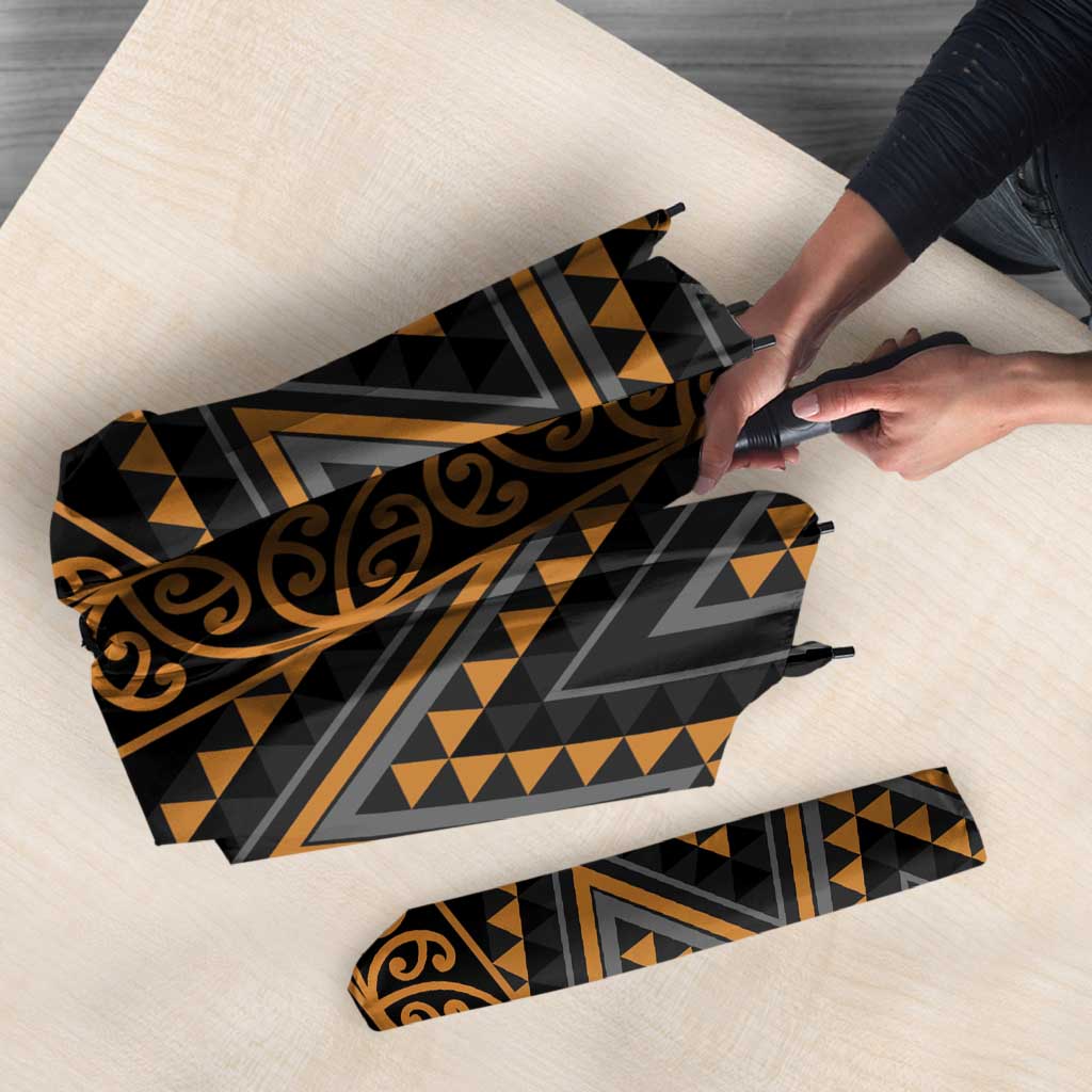 Gold Aotearoa Mangopare Kowhaiwhai Niho Taniwha Umbrella Maori New Zealand LT14 - Polynesian Pride
