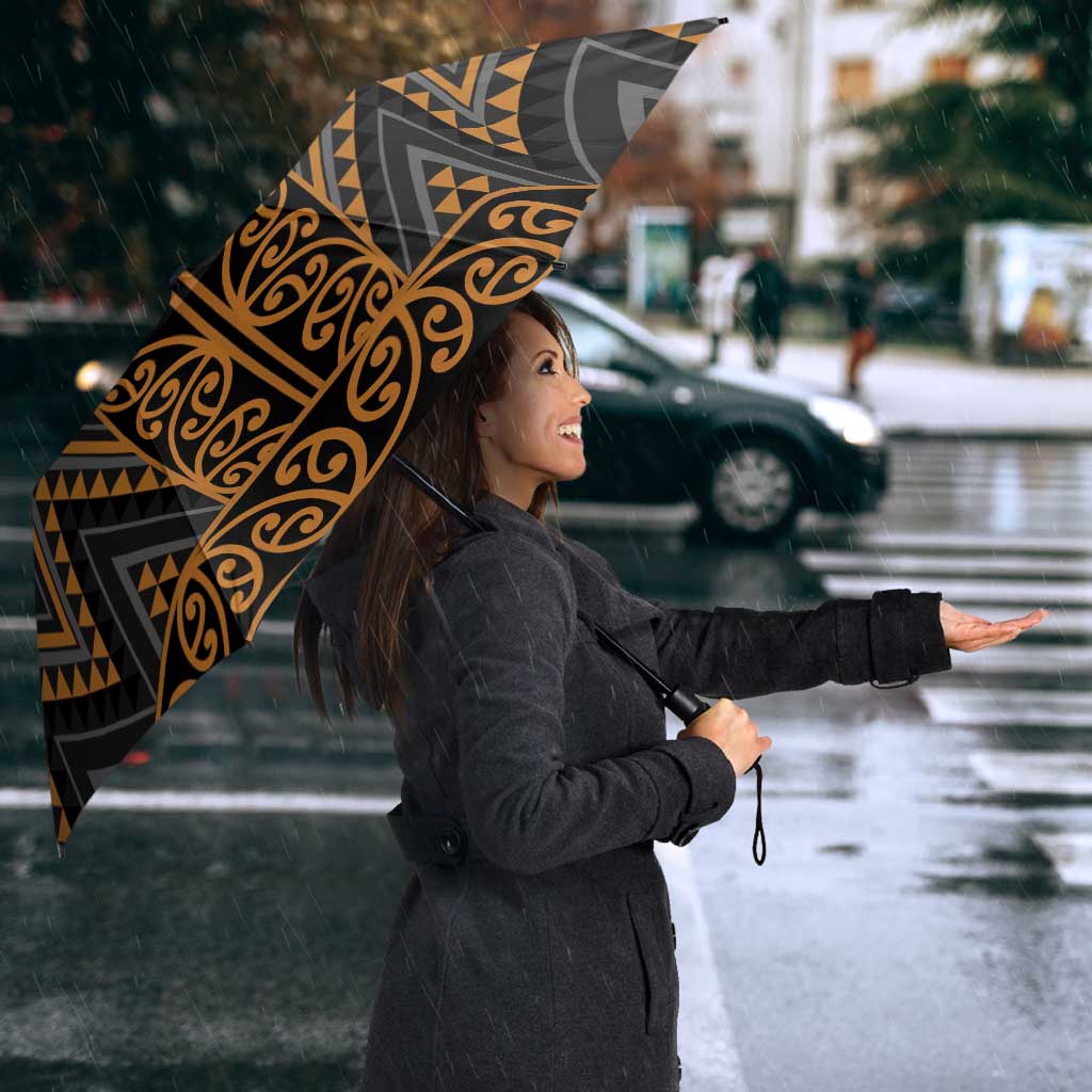 Gold Aotearoa Mangopare Kowhaiwhai Niho Taniwha Umbrella Maori New Zealand LT14 - Polynesian Pride