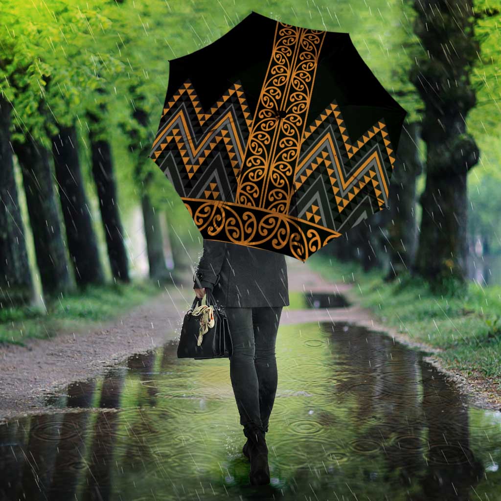 Gold Aotearoa Mangopare Kowhaiwhai Niho Taniwha Umbrella Maori New Zealand LT14 - Polynesian Pride