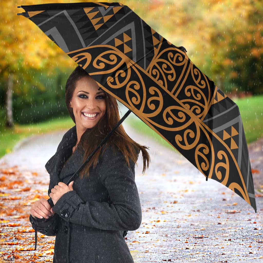 Gold Aotearoa Mangopare Kowhaiwhai Niho Taniwha Umbrella Maori New Zealand LT14 - Polynesian Pride