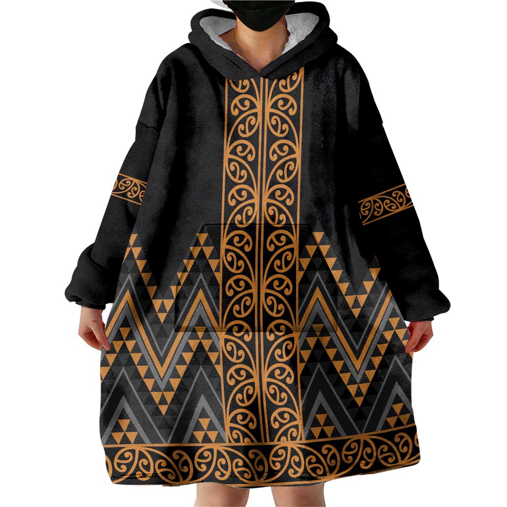 Gold Aotearoa Mangopare Kowhaiwhai and Niho Taniwha Wearable Blanket Hoodie Maori New Zealand LT14 - Polynesian Pride