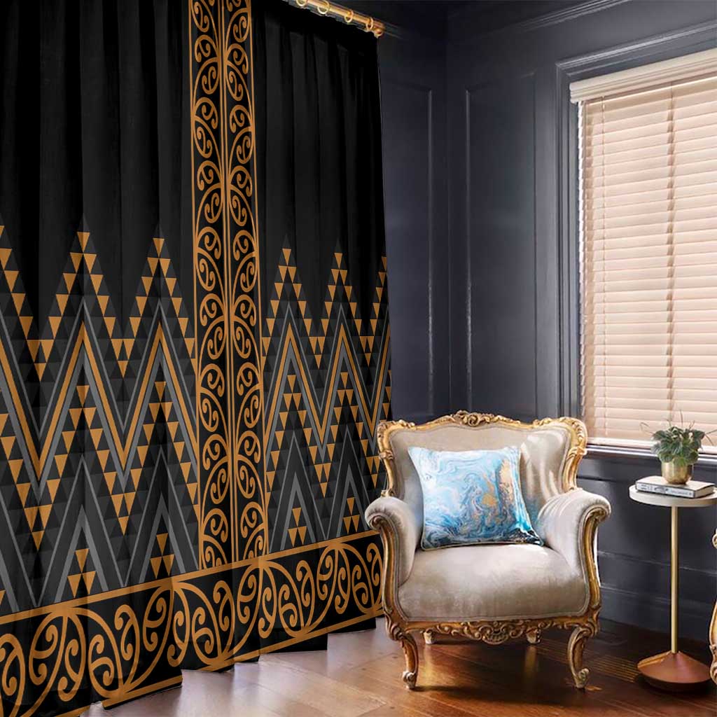 Gold Aotearoa Mangopare Kowhaiwhai and Niho Taniwha Window Curtain Maori New Zealand LT14 - Polynesian Pride