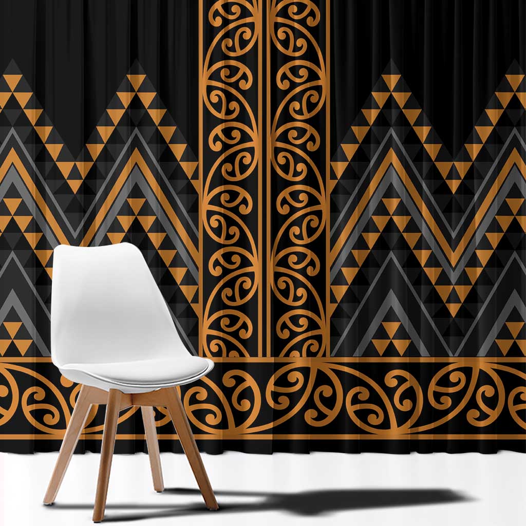 Gold Aotearoa Mangopare Kowhaiwhai and Niho Taniwha Window Curtain Maori New Zealand LT14 - Polynesian Pride