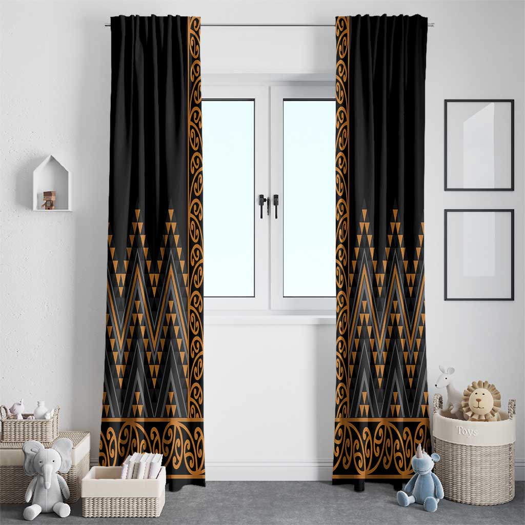 Gold Aotearoa Mangopare Kowhaiwhai and Niho Taniwha Window Curtain Maori New Zealand LT14 - Polynesian Pride