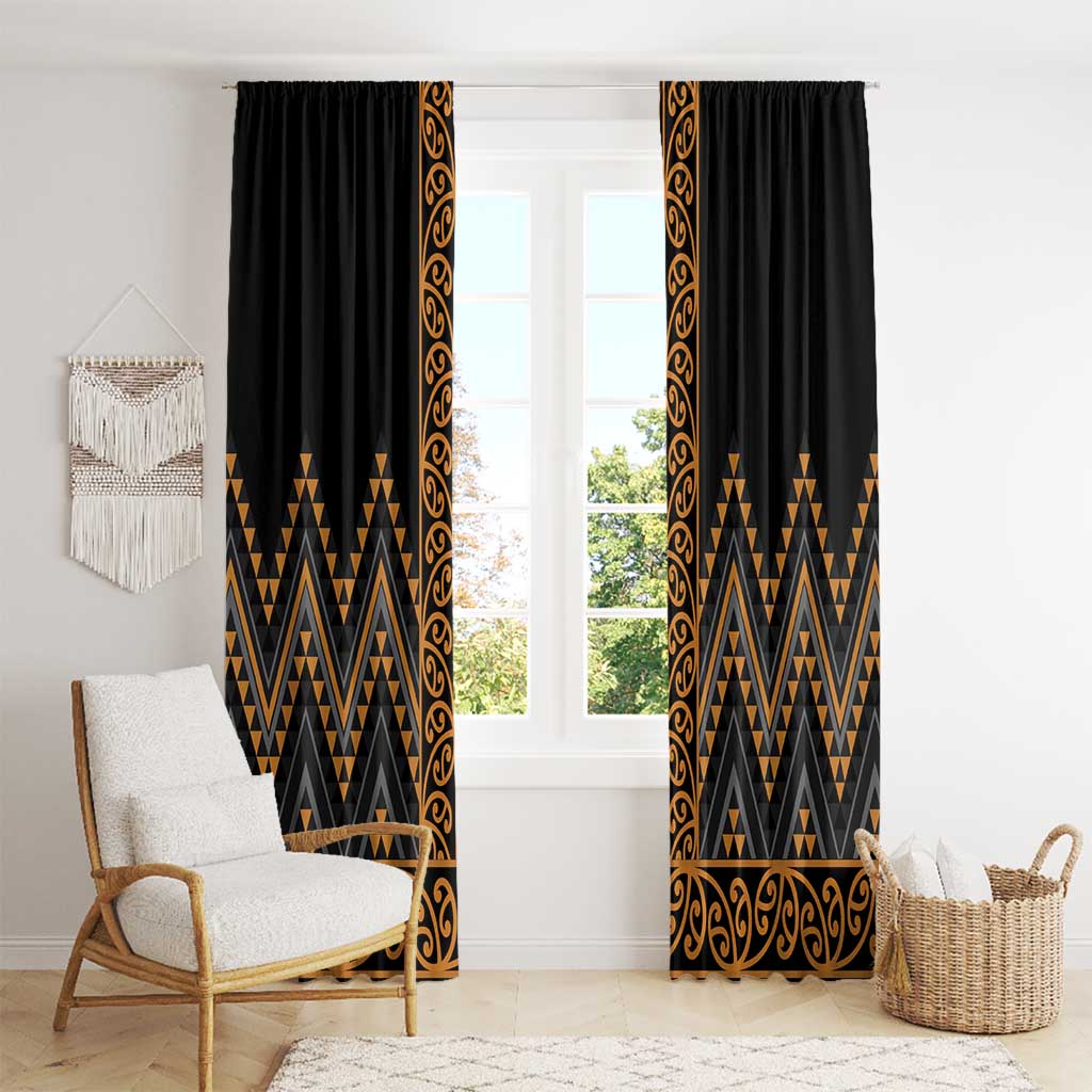 Gold Aotearoa Mangopare Kowhaiwhai and Niho Taniwha Window Curtain Maori New Zealand LT14 - Polynesian Pride