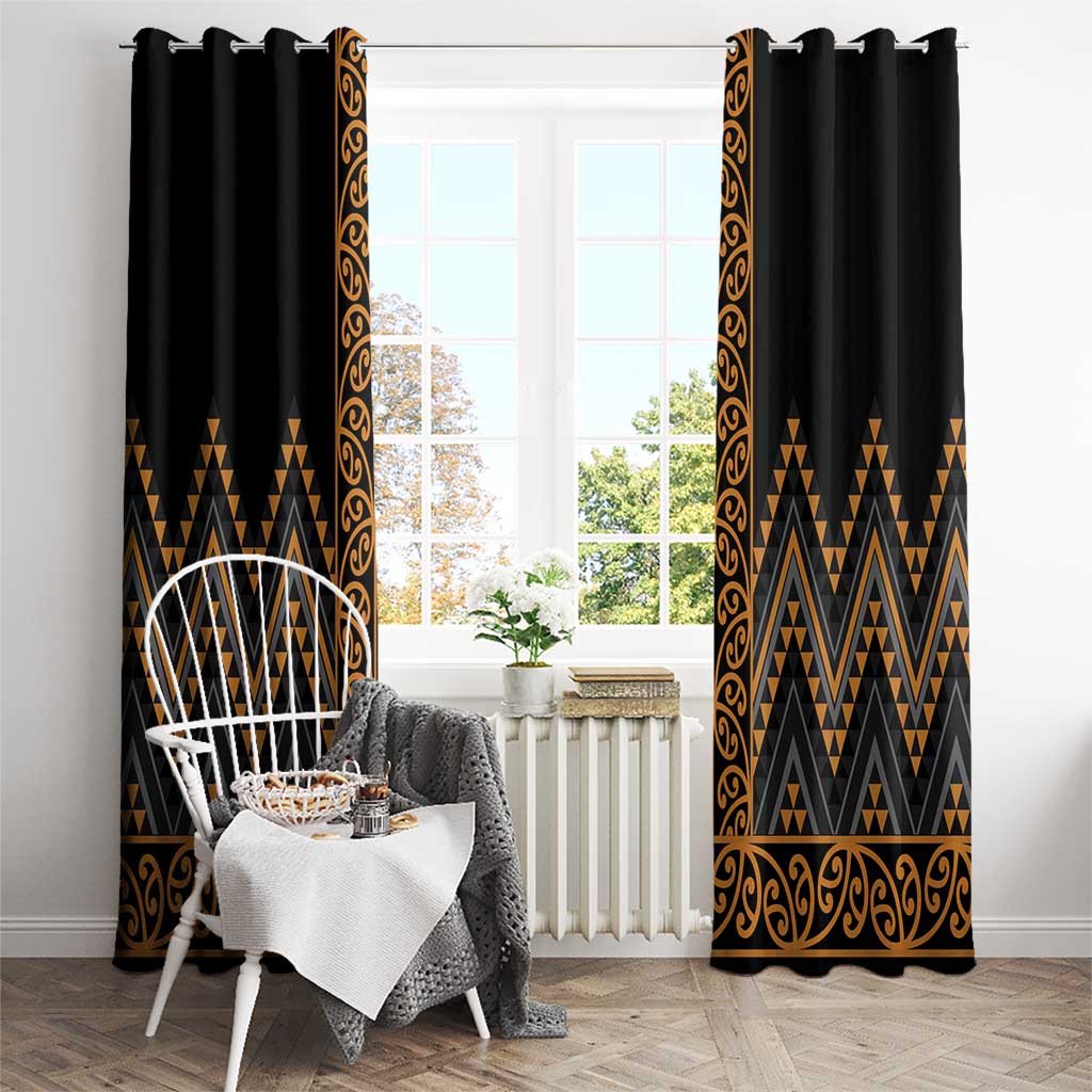 Gold Aotearoa Mangopare Kowhaiwhai and Niho Taniwha Window Curtain Maori New Zealand LT14 - Polynesian Pride