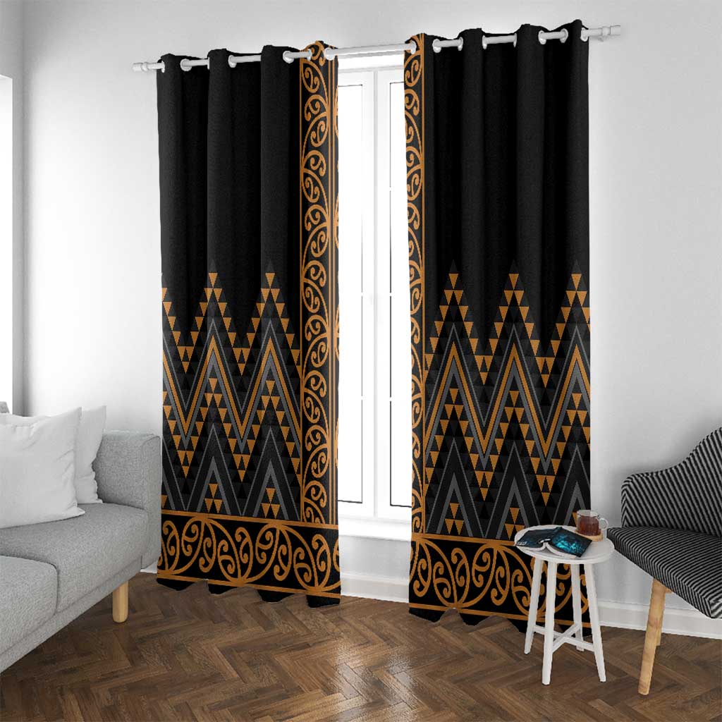 Gold Aotearoa Mangopare Kowhaiwhai and Niho Taniwha Window Curtain Maori New Zealand LT14 With Grommets Gold - Polynesian Pride